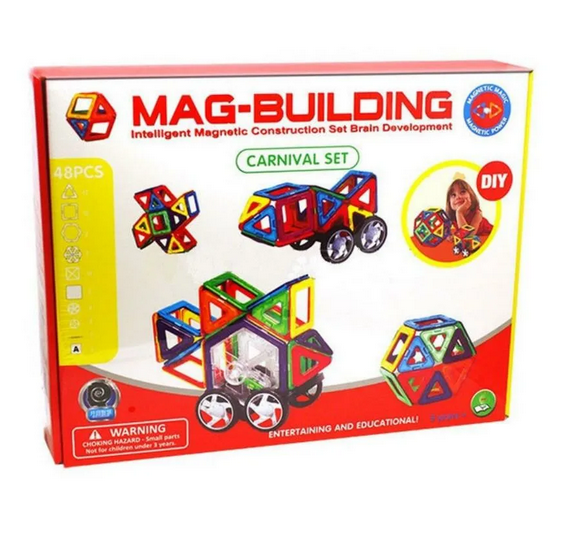 Детский магнитный объемный конструктор Mag-Building 48 деталей маг билдинг для детей геометрические фигуры - фото 3 - id-p170270262