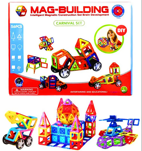 Детский магнитный объемный конструктор Mag-Building 56 деталей маг билдинг для детей геометрические фигуры - фото 4 - id-p170272290