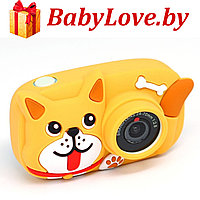 Детский цифровой фотоаппарат с селфи объективом Собачка желтый, фото 1