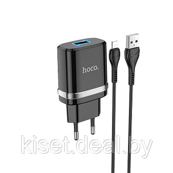 Сетевое зарядное устройство HOCO N1 2.4A черный + кабель Lightning