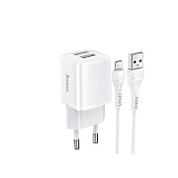 Сетевое зарядное устройство HOCO N8 12W 2хUSB белый + кабель microUSB