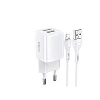 Сетевое зарядное устройство HOCO N8 12W 2хUSB белый + кабель Lightning