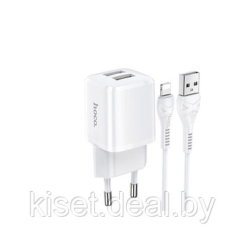 Сетевое зарядное устройство HOCO N8 12W 2хUSB белый + кабель Lightning