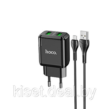 Сетевое зарядное устройство HOCO N6 18W QC3.0 2хUSB черный + кабель microUSB