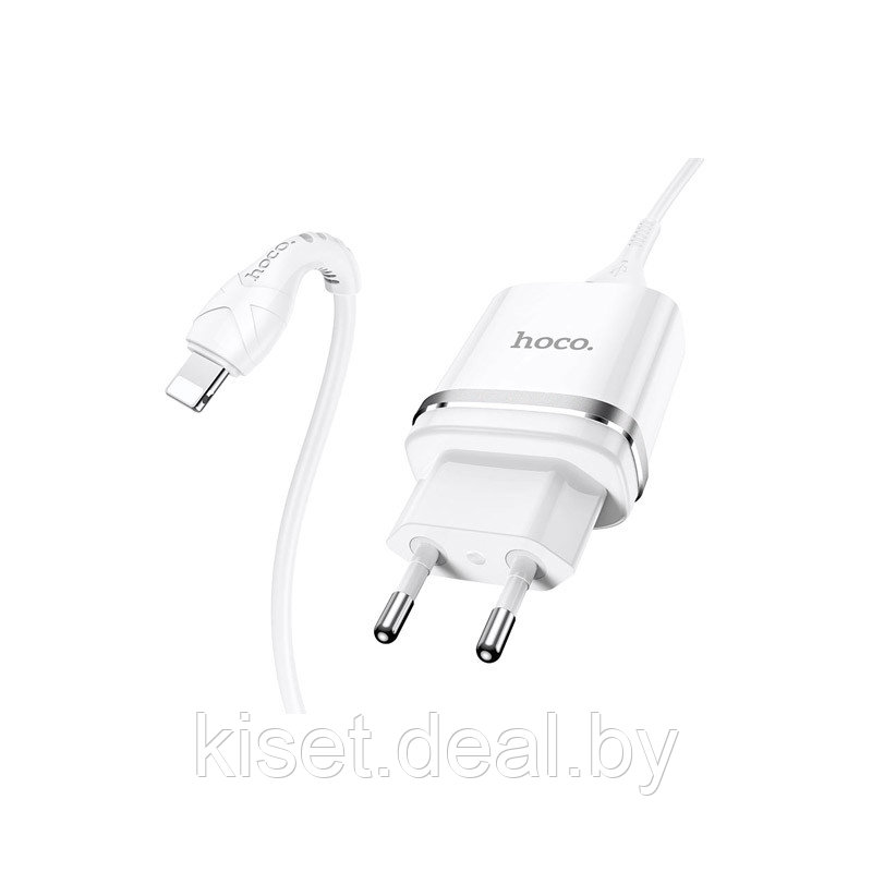 Сетевое зарядное устройство HOCO N1 2.4A белый + кабель Lightning - фото 2 - id-p170243423
