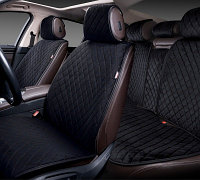 Накидки "ALCANTRA LUXE" для автомобильных сидений на весь салон [Цвет черный с синей прострочкой] [PREMIER]