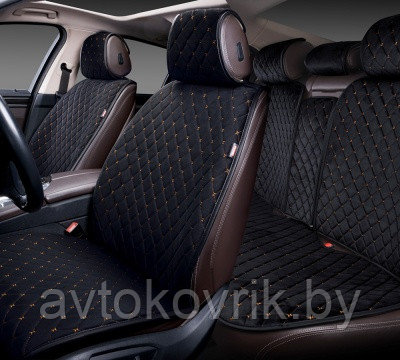 Накидки "ALCANTRA LUXE" для автомобильных сидений на весь салон [Цвет черный с синей прострочкой] [PREMIER] - фото 2 - id-p116375197