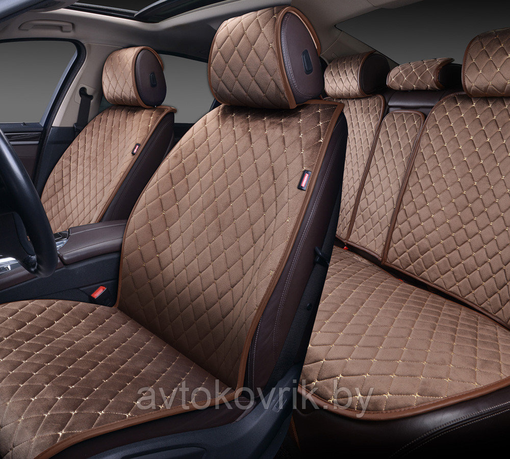 Накидки "ALCANTRA LUXE" для автомобильных сидений на весь салон [Цвет черный с синей прострочкой] [PREMIER] - фото 3 - id-p116375197