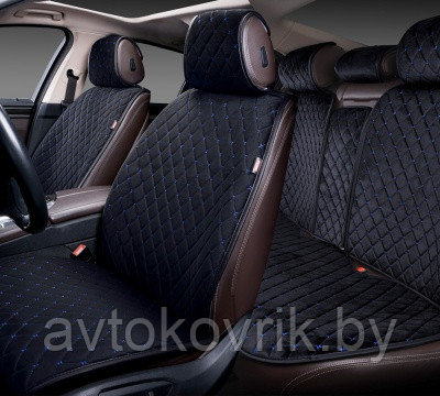 Накидки "ALCANTRA LUXE" для автомобильных сидений на весь салон [Цвет черный с синей прострочкой] [PREMIER] - фото 4 - id-p116375197