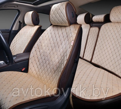 Накидки "ALCANTRA LUXE" для автомобильных сидений на весь салон [Цвет черный с синей прострочкой] [PREMIER] - фото 5 - id-p116375197