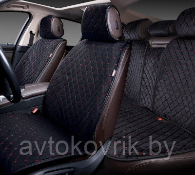 Накидки "ALCANTRA LUXE" для автомобильных сидений на весь салон [Цвет черный с синей прострочкой] [PREMIER] - фото 6 - id-p116375197