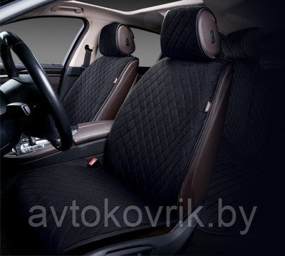 Накидки "ALCANTRA LUXE" передние сиденья автомобилей [Цвет черный с черной отстрочкой] [PREMIER]