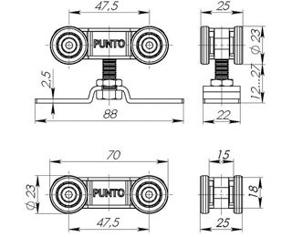 Комплект роликов Punto (Пунто) для раздвижных дверей Soft LINE 45/4 - фото 2 - id-p170300911