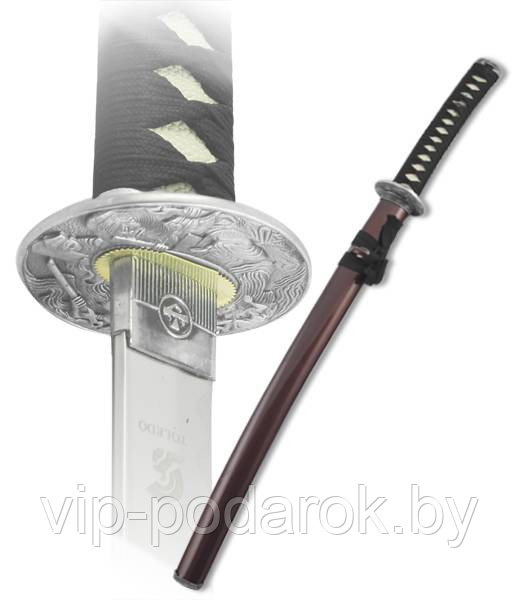 Японский меч вакидзаси с бордовыми ножнами - фото 1 - id-p19011476