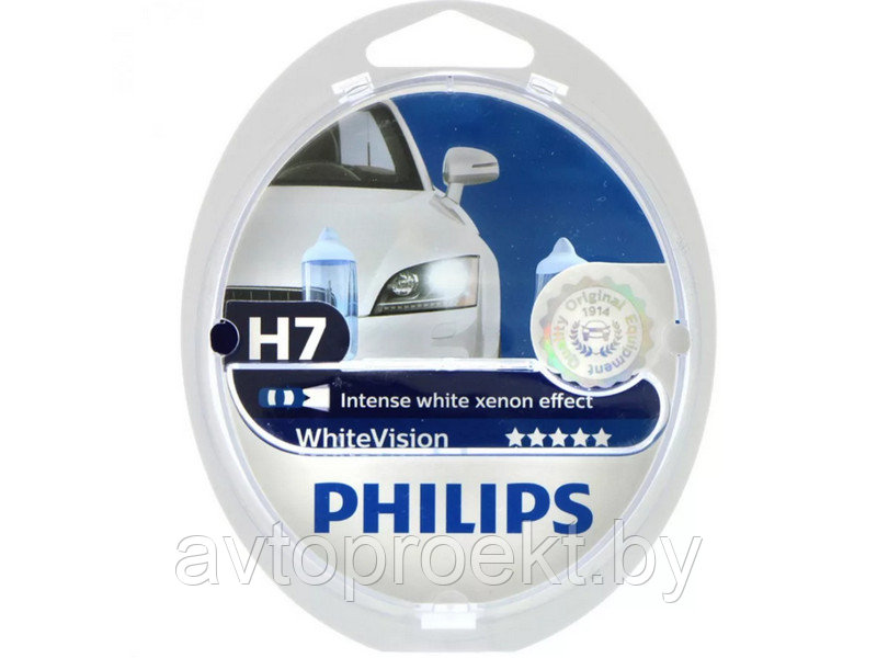 H7 Philips Whitevision 12V 55W 12972WHVSM + W5W - фото 1 - id-p52023529