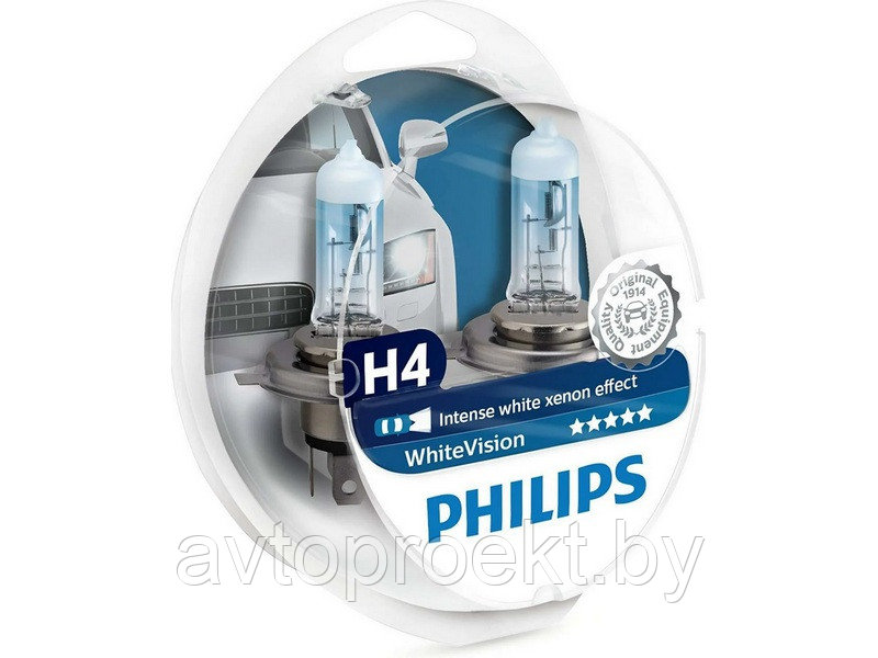 H4 Philips Whitevision 12V 60/55W 12342WHVSM + W5W - фото 1 - id-p52023514