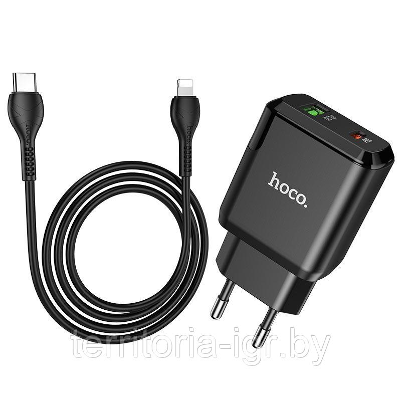 Сетевое зарядное устройство 1USB QC3.0 +1USB-C +кабель Type-C to Lightning 3A N5 Favor черный Hoco - фото 3 - id-p170313618