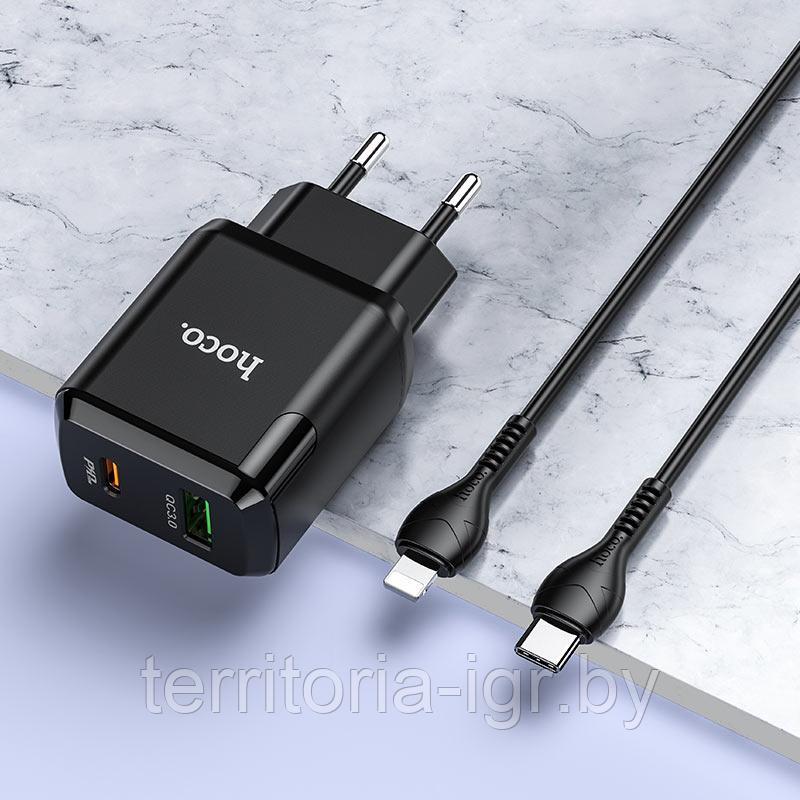 Сетевое зарядное устройство 1USB QC3.0 +1USB-C +кабель Type-C to Lightning 3A N5 Favor черный Hoco - фото 4 - id-p170313618