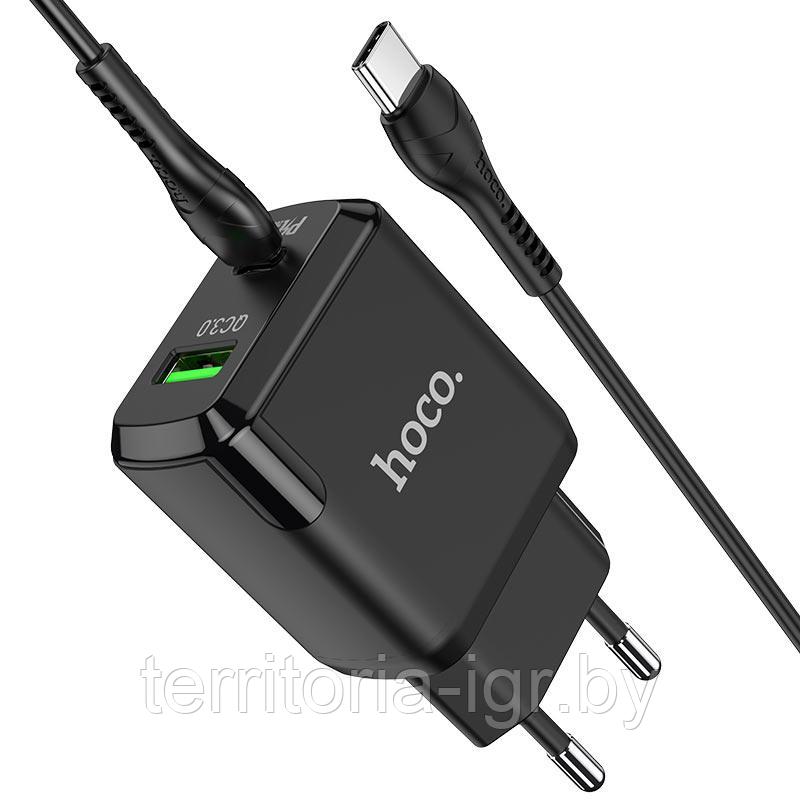 Сетевое зарядное устройство 1USB QC3.0 +1USB-C+кабель Type-C to Type-C N5 Favor черный Hoco - фото 3 - id-p170313657