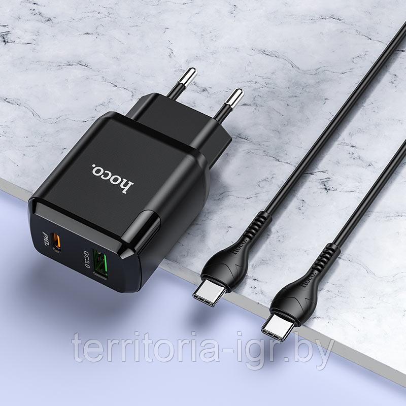 Сетевое зарядное устройство 1USB QC3.0 +1USB-C+кабель Type-C to Type-C N5 Favor черный Hoco - фото 5 - id-p170313657