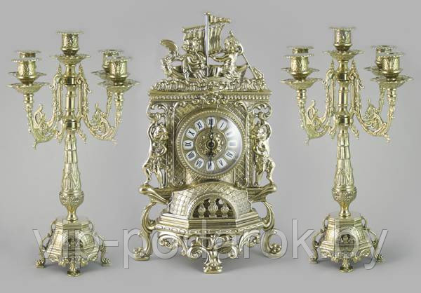 Часы каминные с канделябрами на 5 свечей h40см золотые - фото 1 - id-p19011552