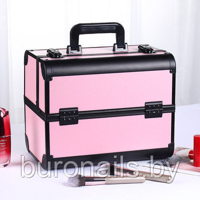 Бьюти-кейс для косметики «BuImer»  кейс для мастеров, черно- розовый