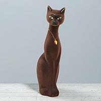 Копилка "Кошка Мурка", коричневая, покрытие флок, керамика, 28 см