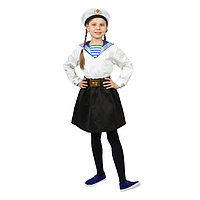 Карнавальный костюм "Морячка в бескозырке" для девочки, белая фланка, юбка, ремень, р. 34, рост 134 см