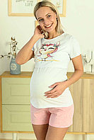 1-НМП 26820 Пижама женская для беременных и кормящих мам белый/розовый меланж, фото 1