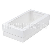 Коробка для пирожных Белая с прямоугольным окошком (Россия, 210х100х55 мм)080211