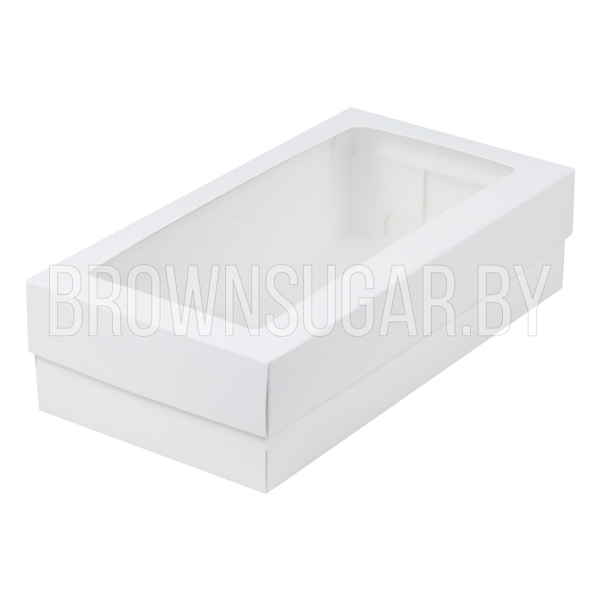 Коробка для пирожных Белая с прямоугольным окошком (Россия, 210х100х55 мм)080211 - фото 1 - id-p126082905