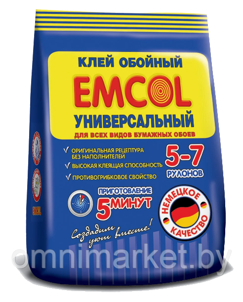 Клей обойный Emcol универсальный для бумажных обоев 5-7 рулонов 180 гр. (5 минут), Беларусь