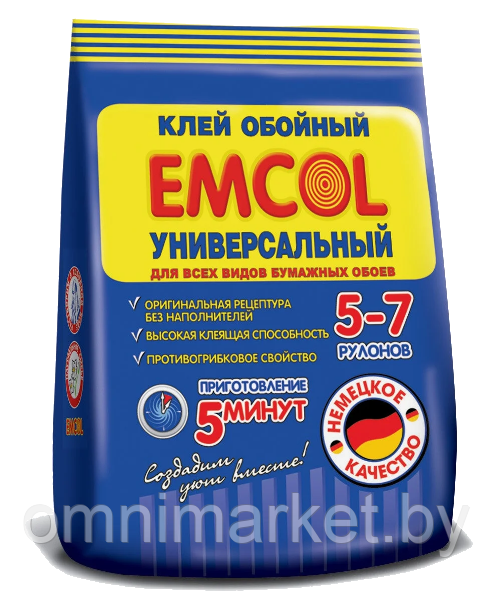 Клей обойный Emcol универсальный для бумажных обоев 5-7 рулонов 180 гр. (5 минут), Беларусь - фото 1 - id-p170362564