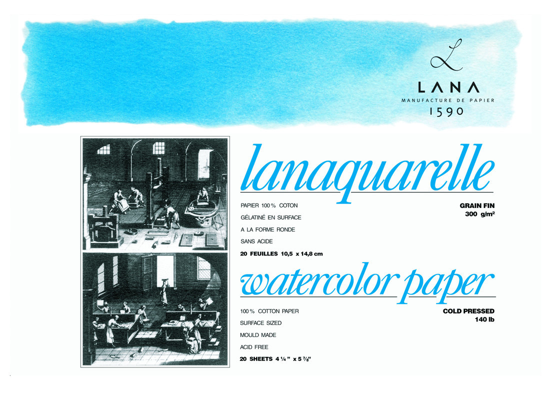 Бумага для акварели Lanaquarelle, 31 x 41 см, 300 г/м, 100% хлопок, склейка, среднее зерно - фото 1 - id-p170400076