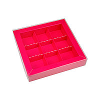 Коробка для 9 конфет Розовая с окошком (Беларусь, 155х155х30 мм)