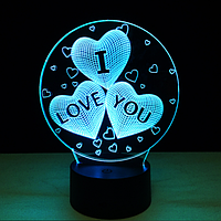 3 D Creative Desk Lamp (Настольная лампа голограмма 3Д, ночник) "I Love You"