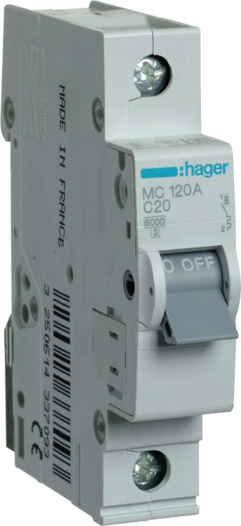 Hager MY120A 1Р 20A тип С, 4,5kА 1м Автоматический выключатель - фото 1 - id-p170418482