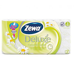 Бумага туалетная трёхслойная с тиснением Zewa Deluxе белая с ароматом ромашки, 1х8рул (Цена с НДС)