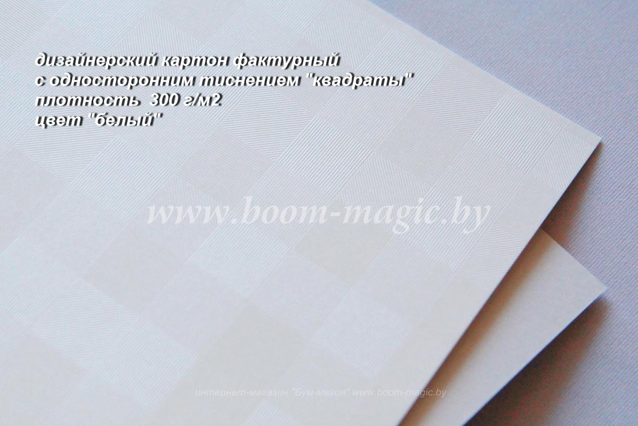 25-010 картон с одностор. тисн. "квадраты", цвет "белый", плотность 300 г/м2, формат А4