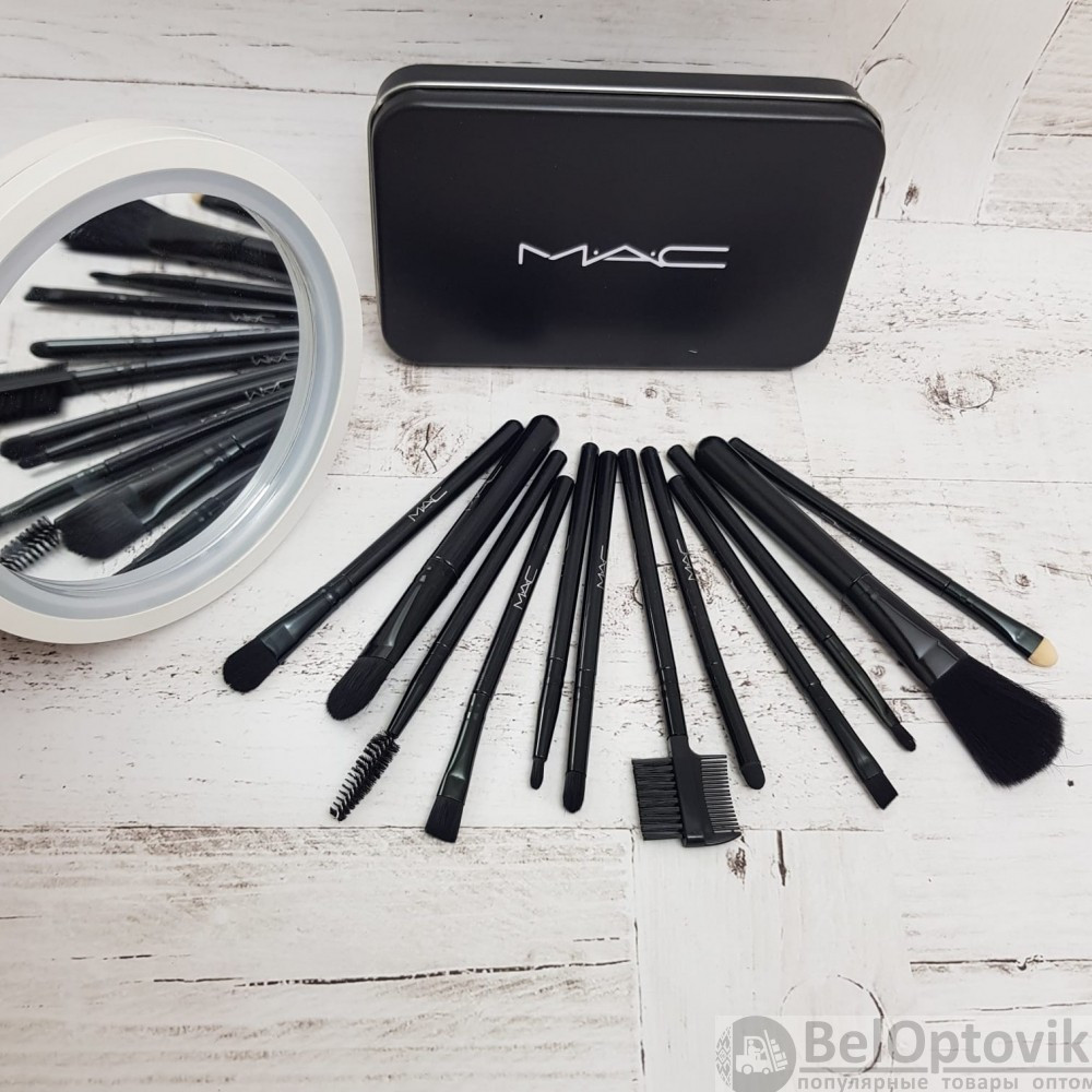 Набор кистей (кисти) для макияжа MAC 12 штук в коробочке Черный ворс - фото 5 - id-p109393213