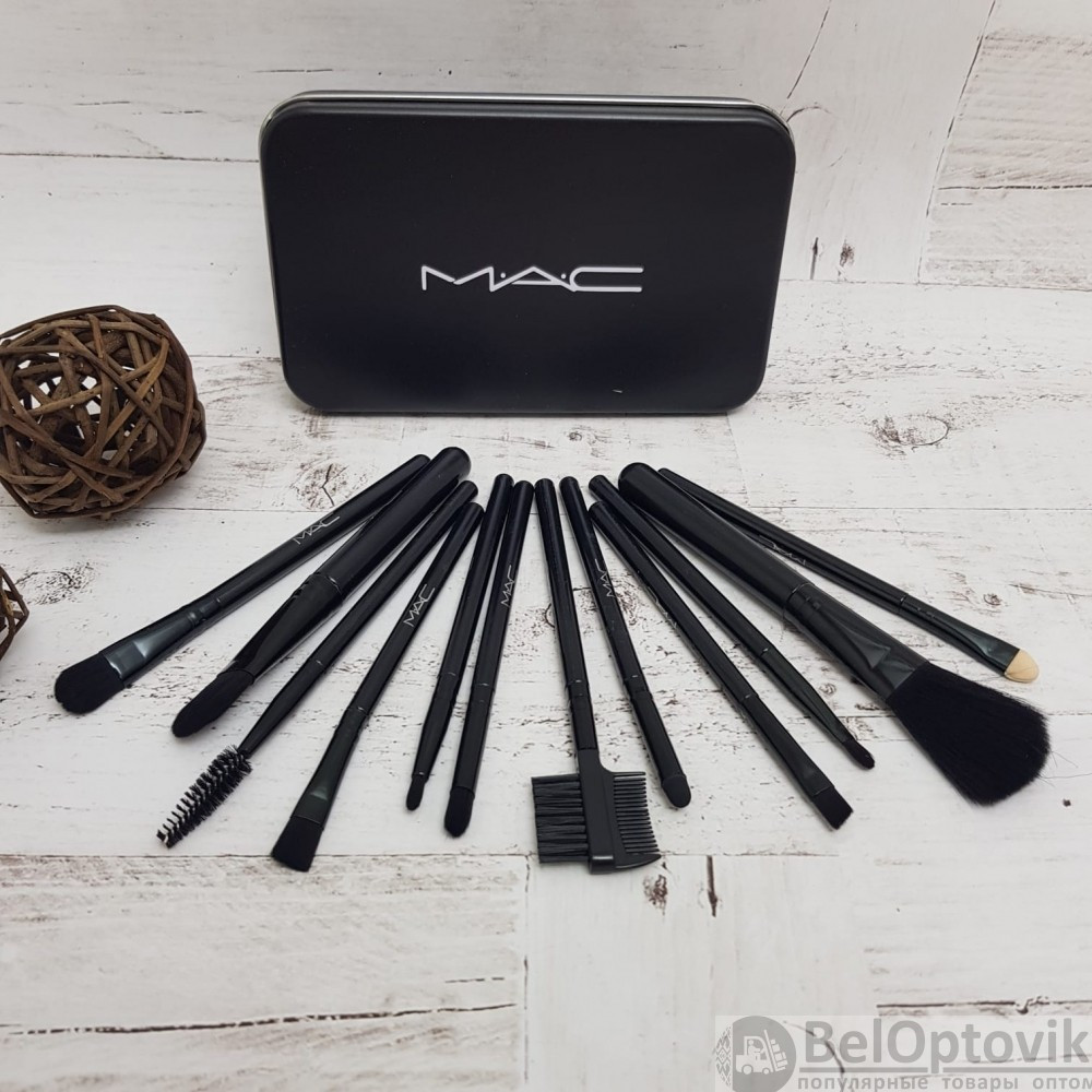 Набор кистей (кисти) для макияжа MAC 12 штук в коробочке Черный ворс - фото 8 - id-p109393213