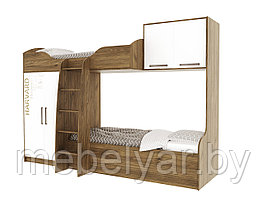 Кровать двухъярусная SV Мебель Гарвард (Гикори темный/Белый) с фотопечатью