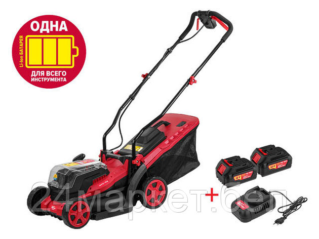 Газонокосилка аккумуляторная WORTEX CLM 3536 с акб и зу ALL1 (36 В (18+18), 2 акк., 4.0 А/ч, Li-Ion, шир. 340, фото 2
