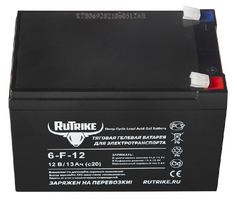 Тяговый гелевый аккумулятор RuTrike 6-F-12 (12V13A/H C20) - фото 2 - id-p170576359
