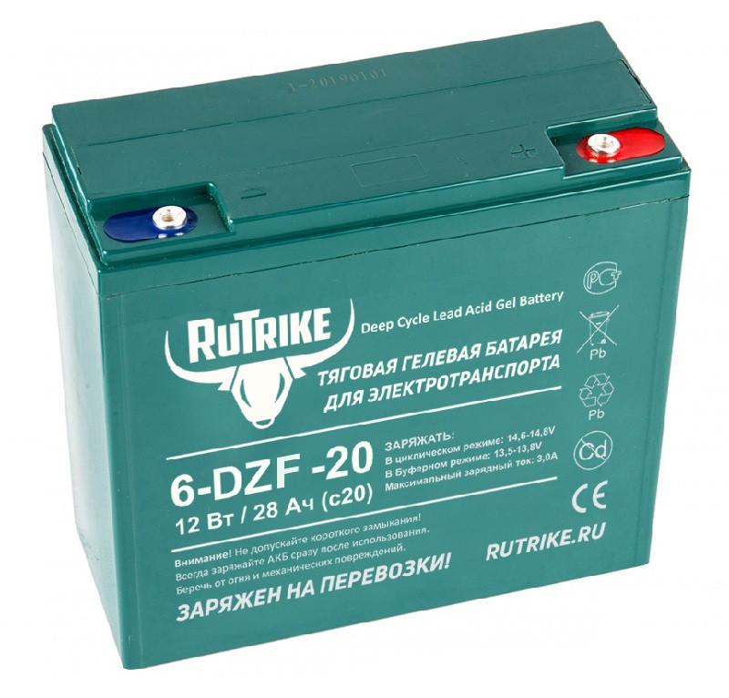 Тяговый гелевый аккумулятор RuTrike 6-DZF-20 (12V20A/H C2) - фото 1 - id-p170576360