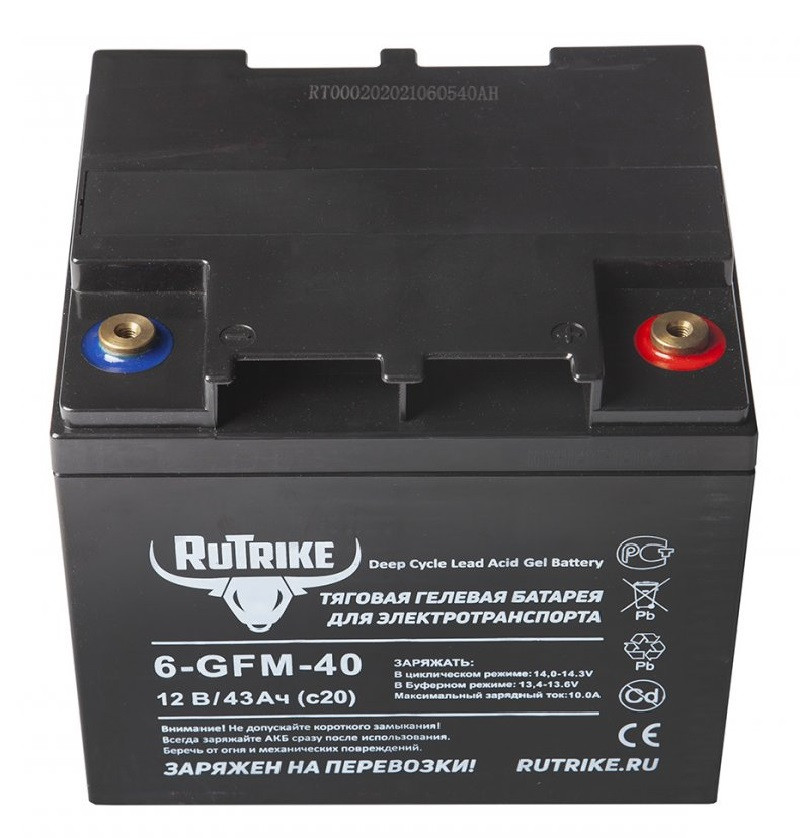 Тяговый гелевый аккумулятор RuTrike 6-GFM-40 (12V43A/H C20) - фото 2 - id-p170576362