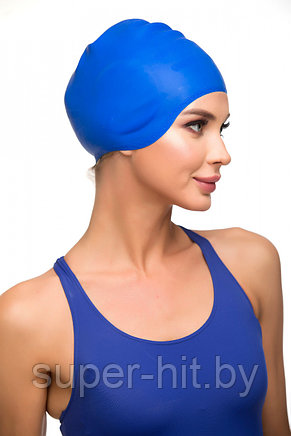 Шапочка для плавания силиконовая с выемками для ушей синий, фото 2