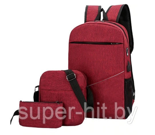 Набор 3 в 1 (рюкзак, сумка,пенал) Красный, фото 2