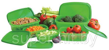 Набор пластиковых зелёных контейнеров для продуктов Stay Frech Green 10 предметов, фото 2