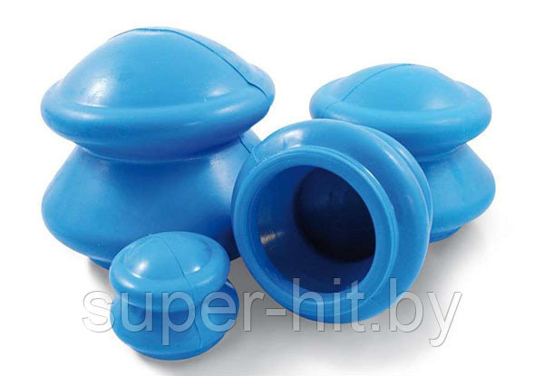 Банки для вакуумного массажа из антиаллергенной резины (4 шт в уп) Цвет Синий - фото 3 - id-p93050598